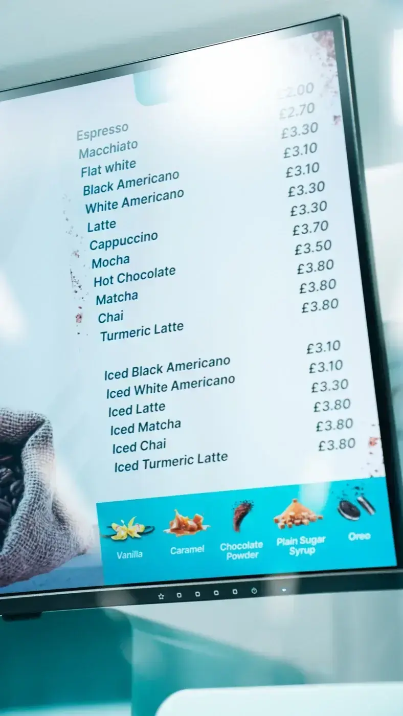 The Starbot menu screen showing the drinks list